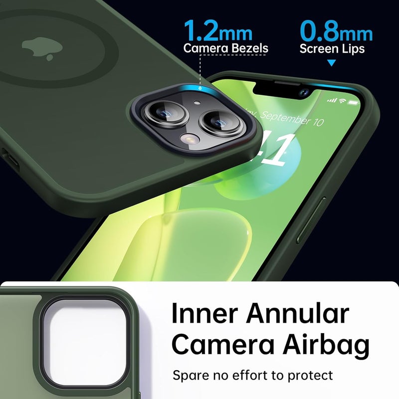 Faiono Magnetic for iPhone 13 Case & iPhone 14 Case for MagSafe [10FT Military Grade Protective] Slim Translucent Matte Back Silicone Edge for iPhone 13 / iPhone 14 Phone Case (6.1"), Alpine Green - Image 5
